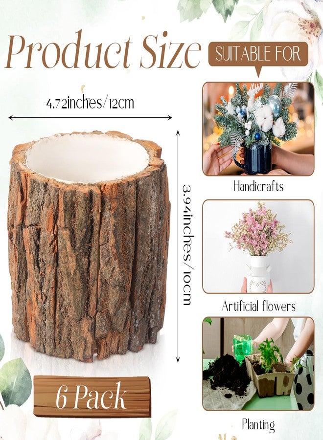 RimCereal 6 Pcs Wooden Vase for Centerpieces Christmas Table Decor Wooden Flower Vase Rustic Bark Stump Buckets Vintage Wood Planter Pots for Xmas Woodland Party Wedding Window Home Farmhouse (Large) - Image 3